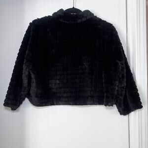 ELLE  Faux Fur Cropped Jacket L Open Front Evening Party cocktail Winter Coat